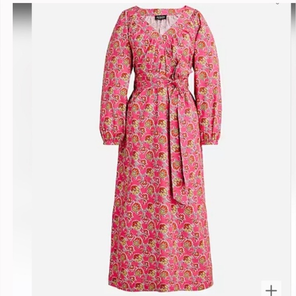 J Crew Tie-waist Cotton Poplin Ratti Pink Blooms Print Maxi Dress Classic Preppy - Picture 5 of 14